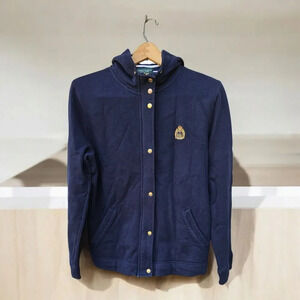 Lauren Ralph Lauren Blue Crested Zip Hoodie Size M Coastal Preppy Academia